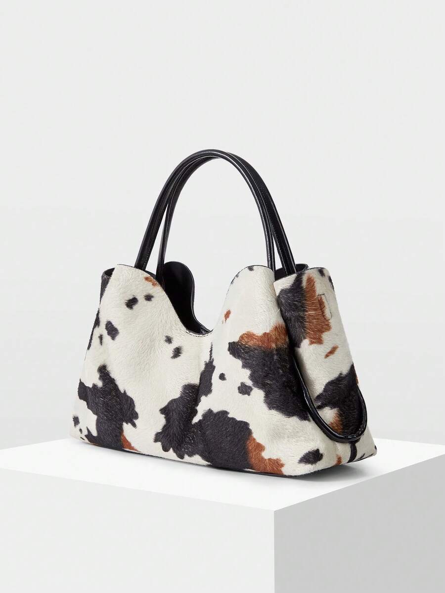 MOTF PREMIUM WOMEN'S FASHION TOTE BAG, EXQUISITE RETRO HIGH-END COW PATTERN HANDBAG, FOR DAILY, COMMUTING, SHOPPING, TRAVEL - Milk pattern - View 2