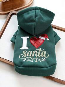 1Pc Christmas Pet Hoodie, Santa Claus Reindeer Embroidery Dog Sweatshirt, Winter Warm Traction Design Puppy Cat Clothes For Small Dogs - Love Santa Claus - View 5