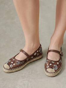 Styleloop Ladies Floral Personalized Mesh Breathable Platform Shoes With Buckle Mary Jane Flats, Suitable For Christmas Holiday Wear And Travel Essentials - dark brown - View 7