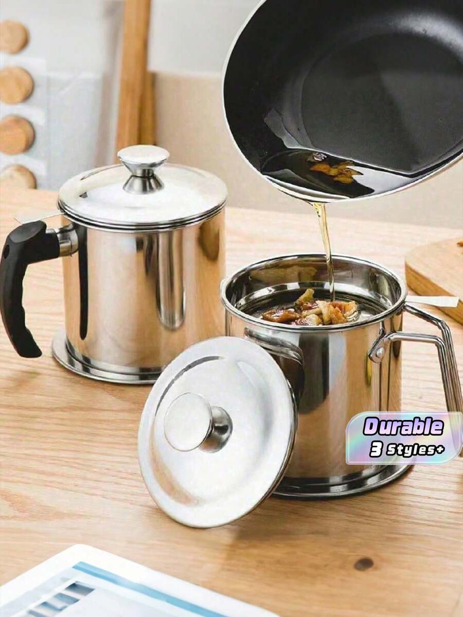 1pc Oil Filter Cup For Kitchen Strain And Separate Residues Of Cooking Oil - فضي - مشاهدة 1