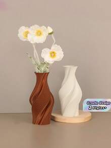 1PC Standard Size Simple Spiral Textured Decorative Vase Vessel For Fresh Dried Flowers Bouquet Tabletop Display Elegant Cozy Home Style For Living Room Bedroom Office Desk Entryway Shelf Centerpiece Essential - A - View 1