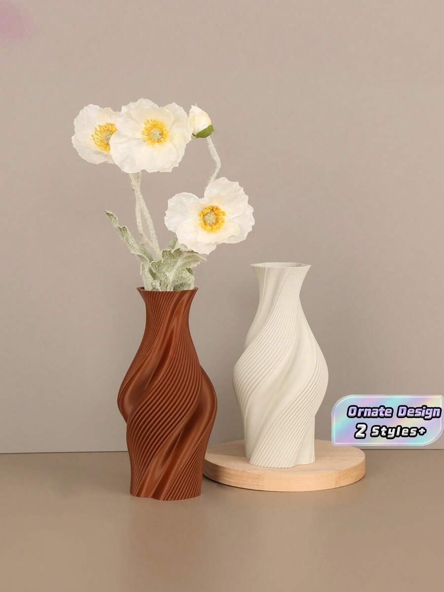 1PC Standard Size Simple Spiral Textured Decorative Vase Vessel For Fresh Dried Flowers Bouquet Tabletop Display Elegant Cozy Home Style For Living Room Bedroom Office Desk Entryway Shelf Centerpiece Essential - A - View 1