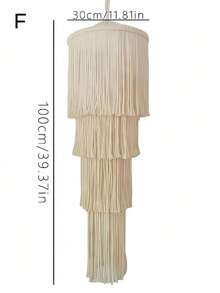 1PC HANDWOVEN BOHEMIAN MACRAME LANTERN SHADE WITH TASSEL FRINGE SCANDINAVIAN STYLE LAMP COVER FOR CEILING PENDANT LIGHT BEDROOM LIVING ROOM DINING ROOM CAFE HOME DECORATION BULB AND WIRE NOT INCLUDED - Beige - View 8