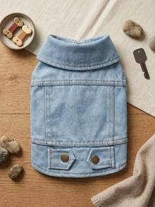 PETSIN 1pc Cat And Dog Clothing, Classic Blue Casual Jacket For Pets - Blue - View 2