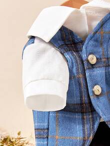 PETSIN 1pc Plaid Woolen Pet 2 In 1 Suit Vest, British College Style Dog Formal Dress, Wedding Companion Pet, Birthday Party, Daily Cat And Dog - Multicolor - View 9