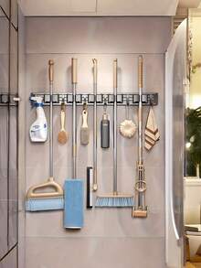 Heavy‑Duty Gold Metal Wall Mount Mop Broom Holder, Adjustable Hooks Tool Storage Rack For Kitchen Garden Laundry Garage - Multicolor - View 4