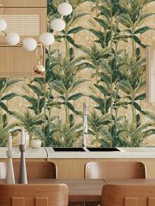 1 Roll Vintage Thick Tropical Tree Banana Leaf Regular Foliage Line Pattern Self Adhesive Waterproof Stainproof Wipeable Removable Wallpaper Sticker For Kitchen Cabinet Table Chair Room Background Renovation Home Decoration DIY Easy Install Durable - multicolor - View 7