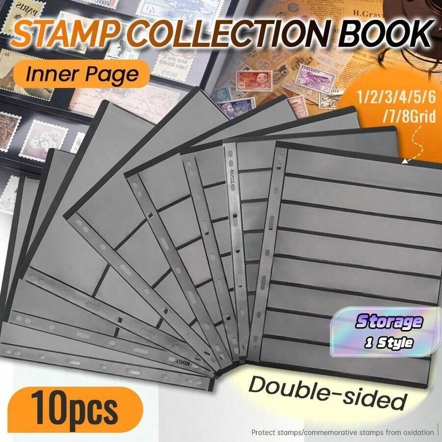 10pcs Double-Sided 9-Slot Stamp Collection Pages, Divided Format Stamp Album Refill Sheets, Transparent Protective Stamp Holders, Reusable For Stamp Collection And Display - A - View 1