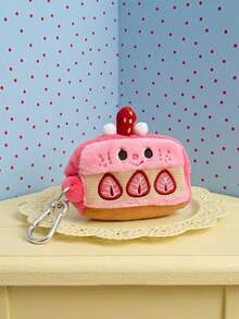 Joivida 1Pc/2Pcs Personal Item Share: Cute Strawberry Cake Plush Earphone Storage Pouch, Sweet And Adorable Coin Purse, Compact And Portable Pendant Storage Bag, Heartwarming Earphone Bag For Students, Creative Plush Pendant Gift - Multicolor - View 1