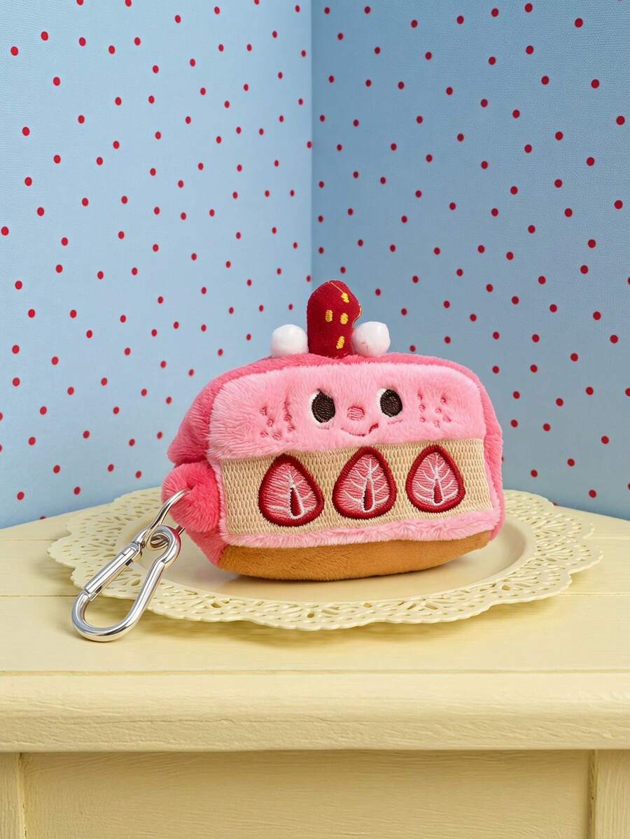 Joivida 1Pc/2Pcs Personal Item Share: Cute Strawberry Cake Plush Earphone Storage Pouch, Sweet And Adorable Coin Purse, Compact And Portable Pendant Storage Bag, Heartwarming Earphone Bag For Students, Creative Plush Pendant Gift - Multicolor - View 1