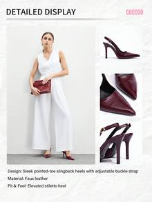 CUCCOO BIZCHIC 女士蝴蝶结装饰酒红色高跟鞋，带后绑带，办公室和洛丽塔风格 - 酒紅色 - 查看 11