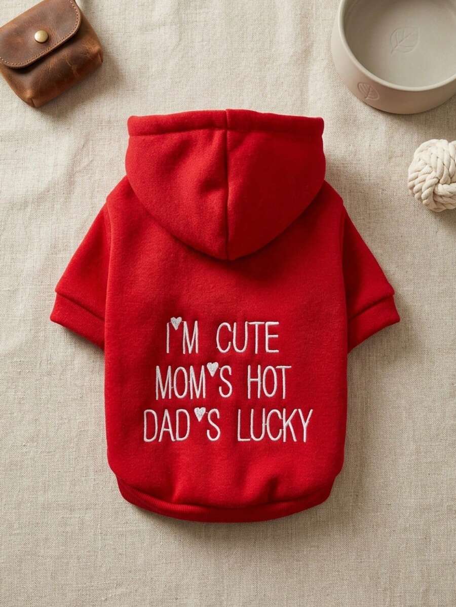 PETSIN 1pc Pet Hoodie, Cat And Dog Universal Clothing, Embroidered Letter Red Casual Hoodie, Suitable For Small Dogs To Wear At Home And For Daily Outings - Red - View 1