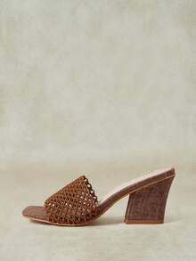 Styleloop Ladies Shoes, Linen Texture, Brown, Open-Toed, Mid-Heeled Sandals, Retro Style, Suitable For Summer French Casual Workplace Vacation. - Light brown - View 3