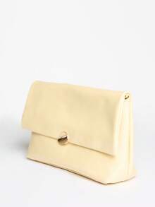 MUSERA Pastel Yellow Leather Foldover Gold Pebble Clutch Festival Rave Ibiza Clubbing Streetwear Summer Fall Winter - Light yellow. - View 8