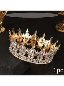 1pc Rhinestone Baroque Style Beauty Pageant Crown, Shiny Princess/Queen Cake Topper Decoration - Multicolor - View 15