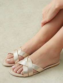 Styleloop Ladies Cross Slippers, Holiday Style Fresh Leisure Comfortable Beach Sandals - Gold 01 - View 4
