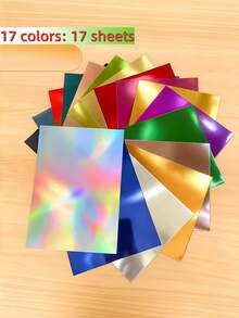 17/51PCS A4 PET Mirror Metallic Cardstock Foil Paper Gold Silver Aluminum Craft Sheet For DIY Invitation Card Scrapbooking Wedding Party Decoration Gift Tag Making - multicolor - View 3