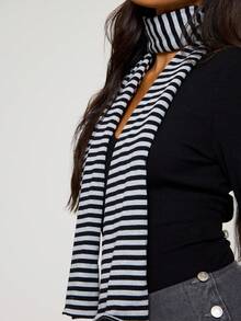 MUSERA Grey Stripe Scarf Style Fall Autumn Winter Streetwear Outfits - Black and White - View 1