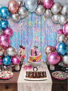 1/2Pcs Iridescent Foil Fringe Curtain, Shimmering Party Backdrop, Disco‑Themed Photo Booth Prop For Birthday Wedding Bachelorette Valentine New Year Decor - Gradient - View 6