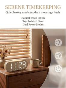 Teckwe 1PC Wood Look LED Digital Alarm Clock, Oval Curved Bedside Table Clock With Dual Alarms, Week & Time Display, Electronic Desk Clock For Bedroom Home Decor - multicolor - View 4