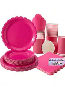 Rose Petal Disposable Plate, Napkin, And Paper Cup Set, Rose Petal Plate, Napkin, And Paper Cup Party Supplies, Suitable For 25 Guests, Disposable Paper Plate Party Tableware Suitable For Birthday Weddings, Parties, And Family Picnics - Multicolor - View 1