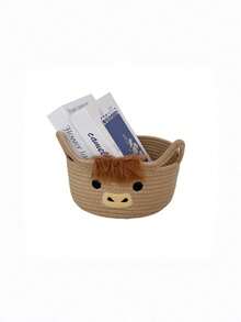 Cute Cow Cartoon Cotton Rope Woven Basket, Desktop Storage Organizer For Keys Sundries - multicolor - View 4
