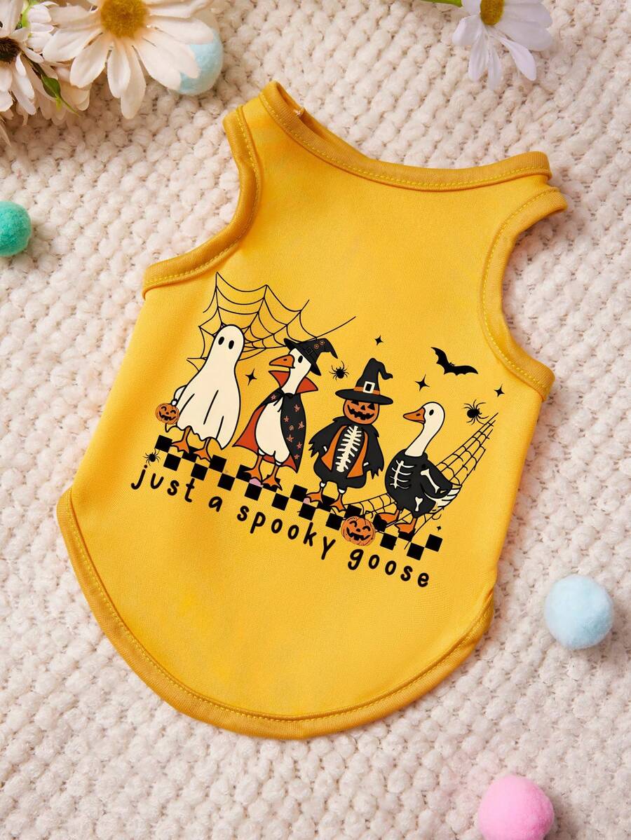 PETSIN 1pc Cute Ghost Big White Goose Spider Web Plaid Magic Hat Letter Printed Pet Tank Top Gentle Breathable Comfortable Pet Clothes - Multicolor - View 1