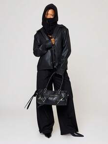 MUSERA Black Hooded Balaclava Hat Fall Autumn Winter Streetwear Outfits - Black - View 3