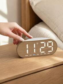 Teckwe 1PC Wood Look LED Digital Alarm Clock, Oval Curved Bedside Table Clock With Dual Alarms, Week & Time Display, Electronic Desk Clock For Bedroom Home Decor - multicolor - View 8