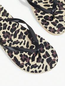 Grefit Simple And Versatile Leopard Print Flip-Flops For Women's Summer, Non-Slip Soft-Soled Foot Traps, Commuting Shopping, Seaside Vacation Sandals Beach Shoes - Black brown - View 6