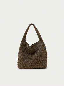 Nöista Dark Green Microfiber Shoulder Bag With A Chunky Textured Finish, Short Handle, And Soft, Rounded Silhouette. - Army Green - View 6