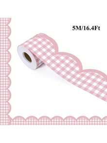 16.4ft Pink Plaid Self-Adhesive Bulletin Board Frame With Elegant Wavy ...