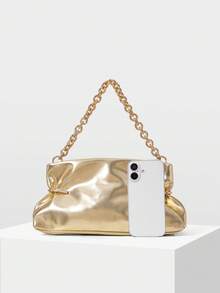 MOTF WOMEN'S FASHION GOLD SHOULDER BAG, EXQUISITE HARDWARE AND CHAIN DECORATION, SIMPLE CLUTCH BAG, FOR DAILY, COMMUTING, SHOPPING, FESTIVALS, PARTIES - Gold - View 4