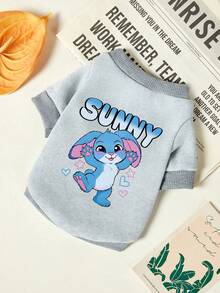 PETSIN 1pc Cute Blue Rabbit Love Star Printed Pet Light Grey Soft And Comfortable Warm Pet Clothes - Multicolor - View 1