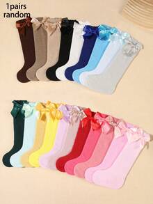 SHEIN 10 Pairs Of Baby Autumn And Winter Casual, Comfortable, Soft And Warm Long Knee Pads, Bow Socks, Knee Socks, Random Colors - Multicolor - View 11
