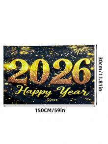 2026/2027 新年快樂橫幅 金色數位風 彩色紙碎派對背景布 黑白慶祝裝飾 多用途 室內外適用 居家辦公室婚禮 - 彩色 - 查看 14
