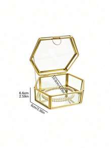Luxury Gold Framed Polygon Glass Jewelry Storage Box, Elegant Desktop Decor Display Ornament. - gold - View 12