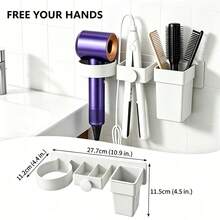 1Pc Wall‑Mounted Hair Dryer Holder, Self‑Adhesive No‑Drill Bathroom Organizer, Multi‑Function Storage Rack With Curling Iron Slot & Comb Cup, Save Counter Space For Bathroom & Washroom Use - Multicolor - View 16