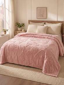Cirelle Butterfly Textured Fleece Throw Blanket, Soft Plush 3D Embossed Butterfly Pattern Blanket For Couch Sofa Bed, Cozy Warm Lightweight Decorative Throw Blanket For Living Room Bedroom, All‑Season Home Decor Blanket - Pink - View 2