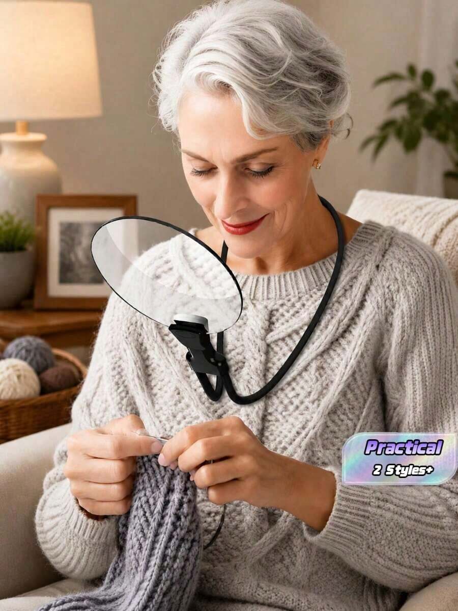3-In-1 Magnifying Glass With 5x Magnification, Large 3.9-Inch Lens, Adjustable For Neck Hanging, Desk Standing, And Handheld Portable; Rustic Warm Vintage Style Home Reading Tool, Ideal For Sewing, Tailoring, Reading Newspapers, And Enlarging Phone - Multicolor - View 1
