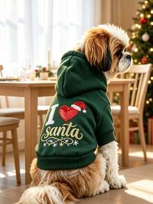 1Pc Christmas Pet Hoodie, Santa Claus Reindeer Embroidery Dog Sweatshirt, Winter Warm Traction Design Puppy Cat Clothes For Small Dogs - Love Santa Claus - View 8
