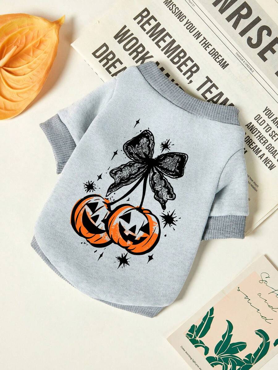 PETSIN 1pc Black Lace Bow Pumpkin Print Pet Gray Soft And Comfortable Pet Clothing - Multicolor - View 1