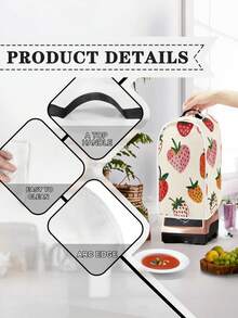 1PC Durable Polyester Blender Cover Flexible Dustproof Wear Resistant Fade Resistant Easy To Clean Machine Washable With Top Handle Cream Base Cartoon Strawberry Print Protective Small Kitchen Appliance Cover For Countertop Household Daily Use - Multicolor - View 6