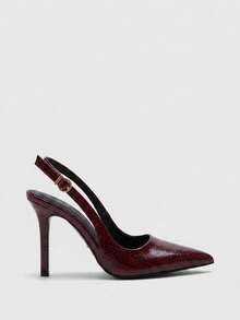 CUCCOO BIZCHIC 女士蝴蝶结装饰酒红色高跟鞋，带后绑带，办公室和洛丽塔风格 - 酒紅色 - 查看 2