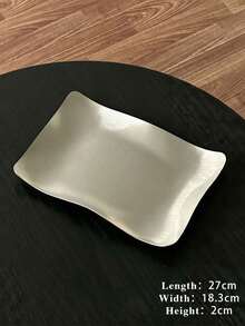 Haus Hana 1pc Ndustrial Style Wavy Stainless Steel Rectangular Tray, Vintage Premium Dessert & Snack Platter, Afternoon Tea Cake Serving Tray - Multicolor - View 7