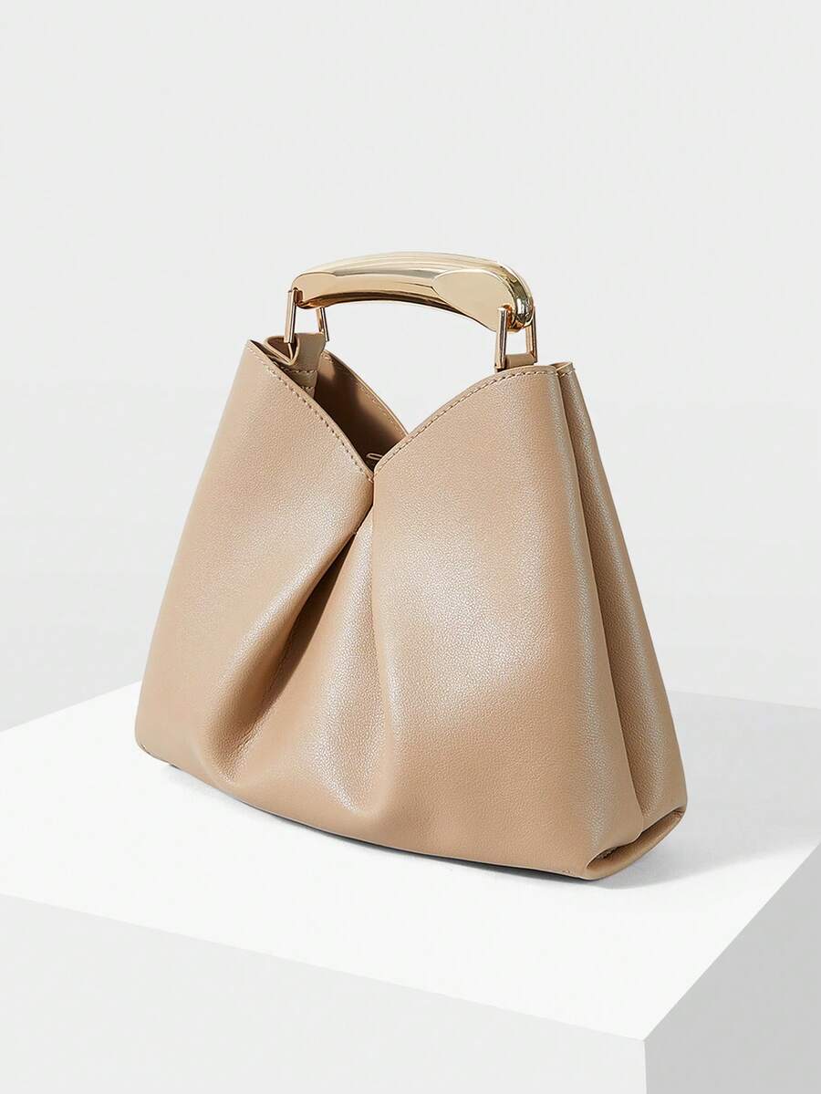MOTF WOMEN'S FASHION HANDBAG, EXQUISITE METAL HAND-HELD, ELEGANT APRICOT, SIMPLE AND VERSATILE SHAPE, SUITABLE FOR DAILY LIFE, COMMUTING, SHOPPING, DATING - Apricot - View 2