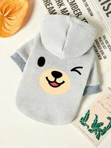 PETSIN 1pc Cute Blinking Bear Face Printed Pet Hoodie Grey Soft And Comfortable Warm Pet Clothes - Multicolor - View 1