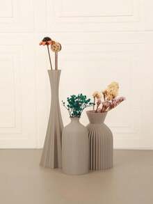 1PC Standard Size Nordic Style Vertical Ribbed 3 Pieces Art Vase Set With Pleated Textured Wrinkle Finish Minimalist Elegant Design For Fresh And Dried Flowers Display Tabletop Centerpiece For Living Room Desk Shelf Office Home Decor Essential - A - View 12