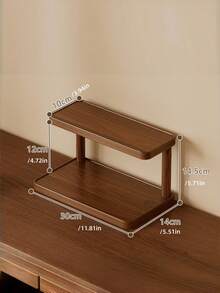 1Pc Large Capacity Dual Layer Wooden Kitchen Organizer Rack Multifunctional Desktop Storage Shelf Coffee Bean Display Cup Holder Spice Rack Tea Cup Glass Holder Snack Book Shelf Natural Wood Color Home Decor Storage Solution Suitable For Wedding - Walnut - View 6
