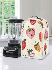 1PC Durable Polyester Blender Cover Flexible Dustproof Wear Resistant Fade Resistant Easy To Clean Machine Washable With Top Handle Cream Base Cartoon Strawberry Print Protective Small Kitchen Appliance Cover For Countertop Household Daily Use - Multicolor - View 2